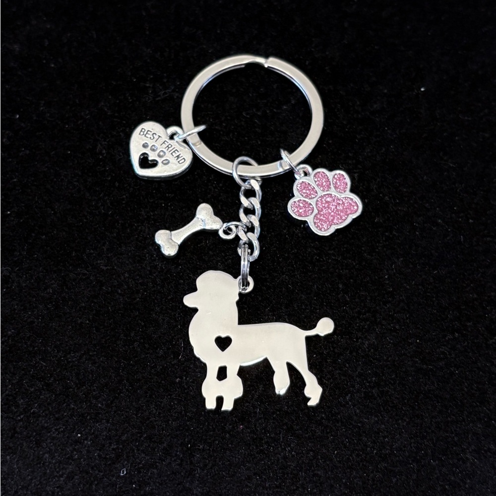 Poodle Dog “Best Friend” keychain with paw print charm